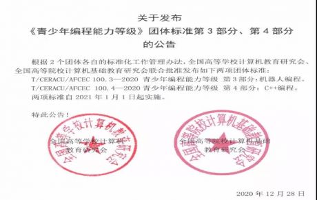 韓端科技參與起草編制的《青少年編程能力等級》系列團體標準第3、4部分正式發布！